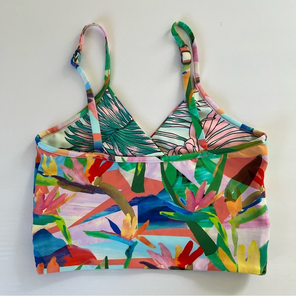Maaji Forro BIKINI TOP Floral Tropical Colorful Teal Pink Palms Halter Wrap L - Picture 2 of 6